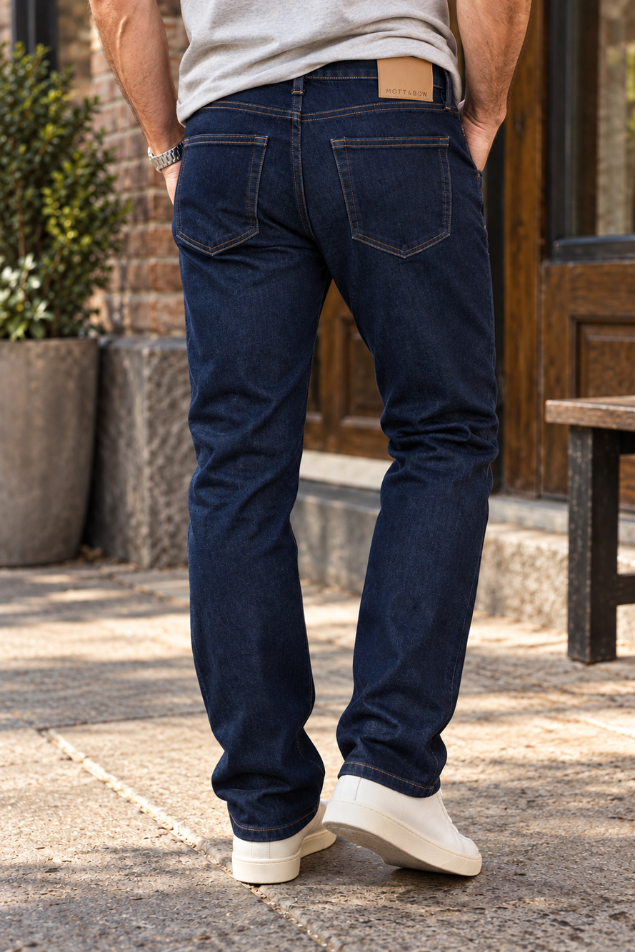 Mott & Bow Oliver Straight Jeans 35x30 Navy Blue Stretch Denim Slim Premium